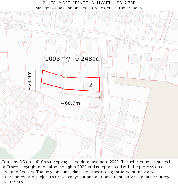 2, HEOL Y DRE, CEFNEITHIN, LLANELLI, SA14 7DR: Plot and title map
