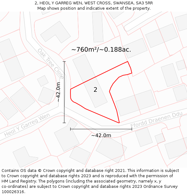 2, HEOL Y GARREG WEN, WEST CROSS, SWANSEA, SA3 5RR: Plot and title map