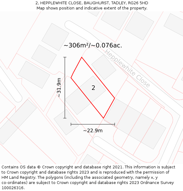 2, HEPPLEWHITE CLOSE, BAUGHURST, TADLEY, RG26 5HD: Plot and title map