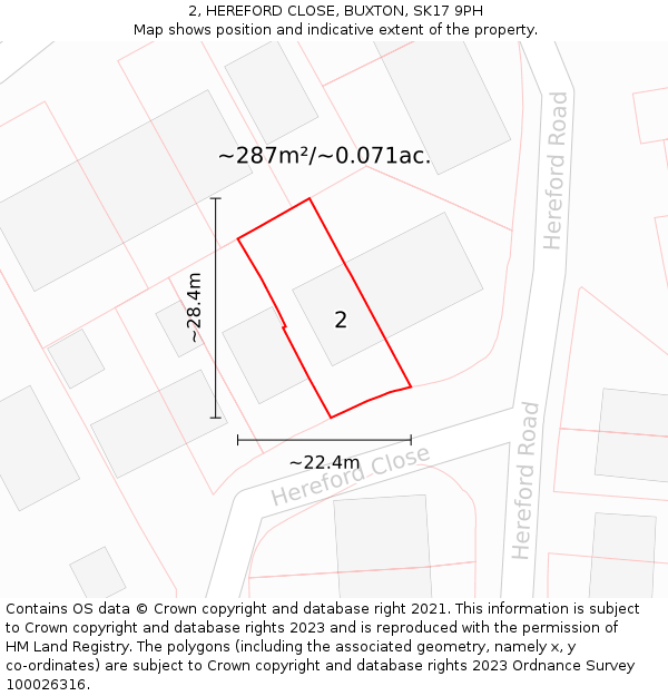 2, HEREFORD CLOSE, BUXTON, SK17 9PH: Plot and title map