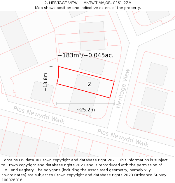 2, HERITAGE VIEW, LLANTWIT MAJOR, CF61 2ZA: Plot and title map