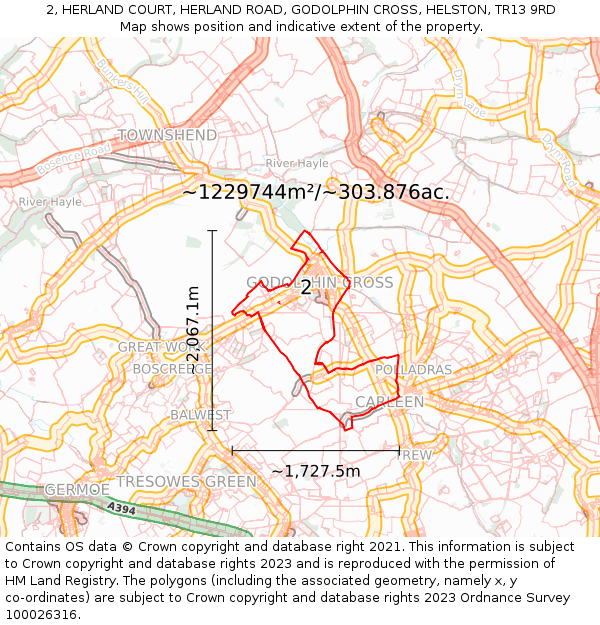 2, HERLAND COURT, HERLAND ROAD, GODOLPHIN CROSS, HELSTON, TR13 9RD: Plot and title map