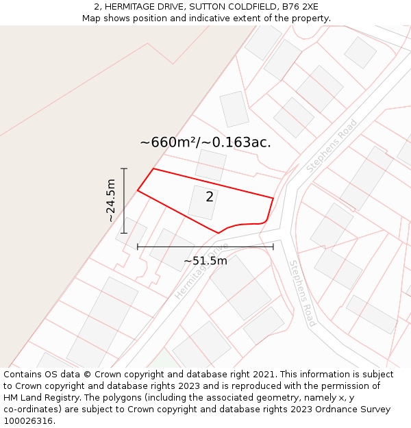 2, HERMITAGE DRIVE, SUTTON COLDFIELD, B76 2XE: Plot and title map