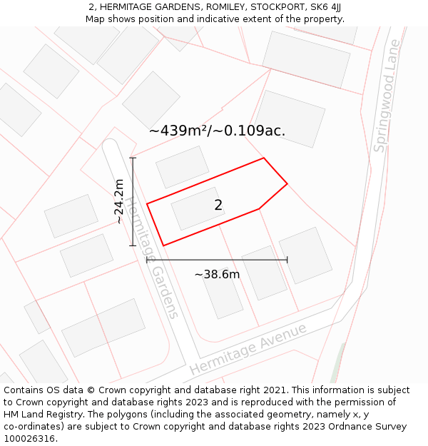 2, HERMITAGE GARDENS, ROMILEY, STOCKPORT, SK6 4JJ: Plot and title map