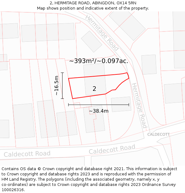 2, HERMITAGE ROAD, ABINGDON, OX14 5RN: Plot and title map