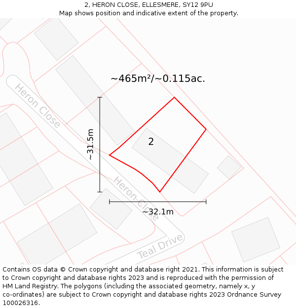 2, HERON CLOSE, ELLESMERE, SY12 9PU: Plot and title map