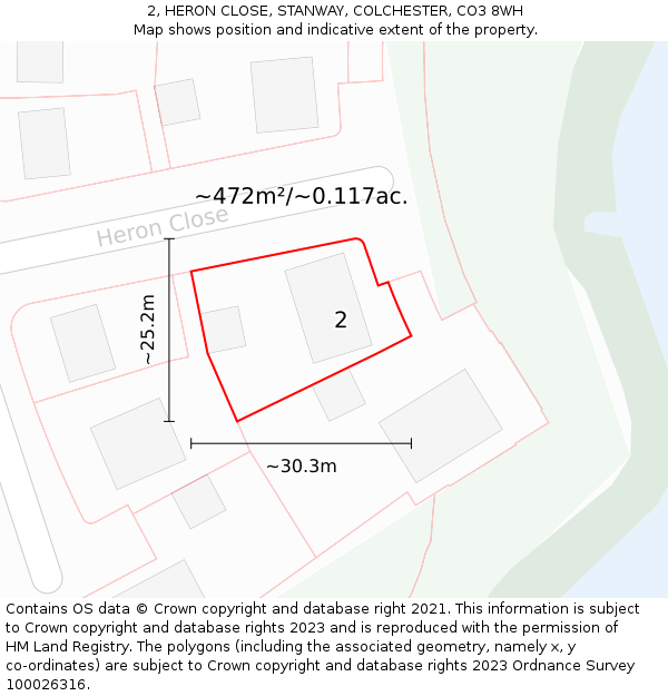 2, HERON CLOSE, STANWAY, COLCHESTER, CO3 8WH: Plot and title map