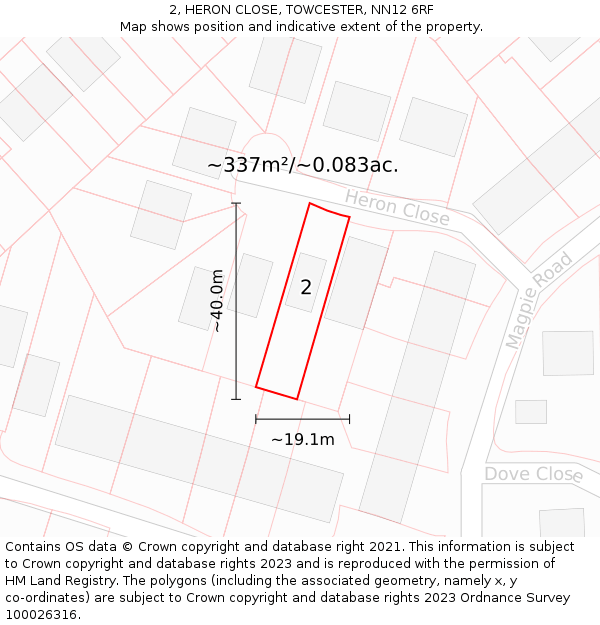 2, HERON CLOSE, TOWCESTER, NN12 6RF: Plot and title map