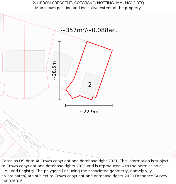 2, HERON CRESCENT, COTGRAVE, NOTTINGHAM, NG12 3TQ: Plot and title map