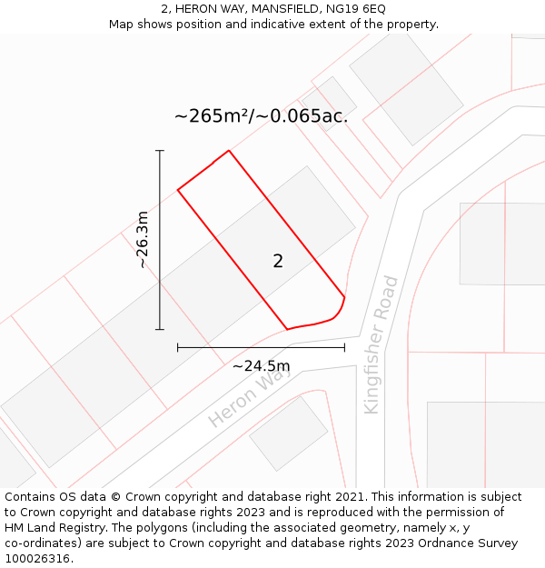 2, HERON WAY, MANSFIELD, NG19 6EQ: Plot and title map
