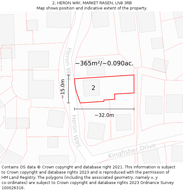 2, HERON WAY, MARKET RASEN, LN8 3RB: Plot and title map