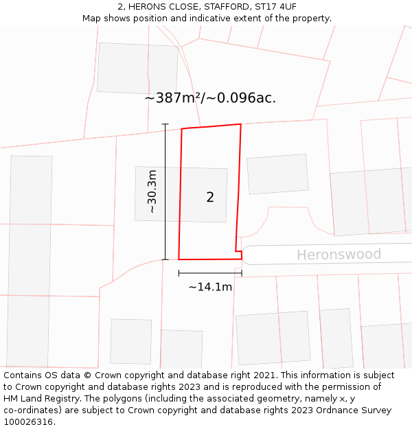 2, HERONS CLOSE, STAFFORD, ST17 4UF: Plot and title map