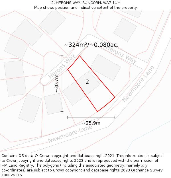 2, HERONS WAY, RUNCORN, WA7 1UH: Plot and title map