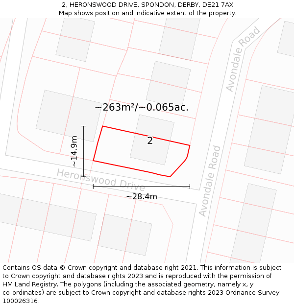 2, HERONSWOOD DRIVE, SPONDON, DERBY, DE21 7AX: Plot and title map