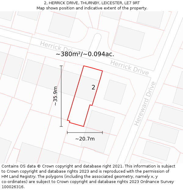 2, HERRICK DRIVE, THURNBY, LEICESTER, LE7 9RT: Plot and title map