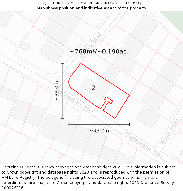 2, HERRICK ROAD, TAVERHAM, NORWICH, NR8 6SQ: Plot and title map