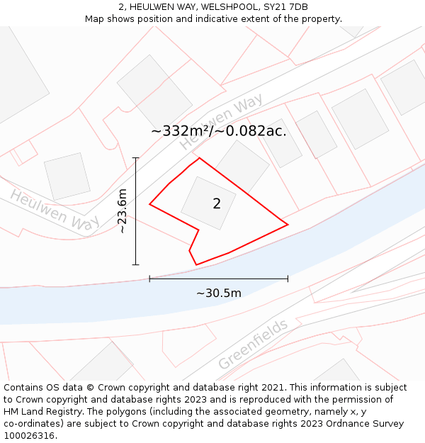 2, HEULWEN WAY, WELSHPOOL, SY21 7DB: Plot and title map