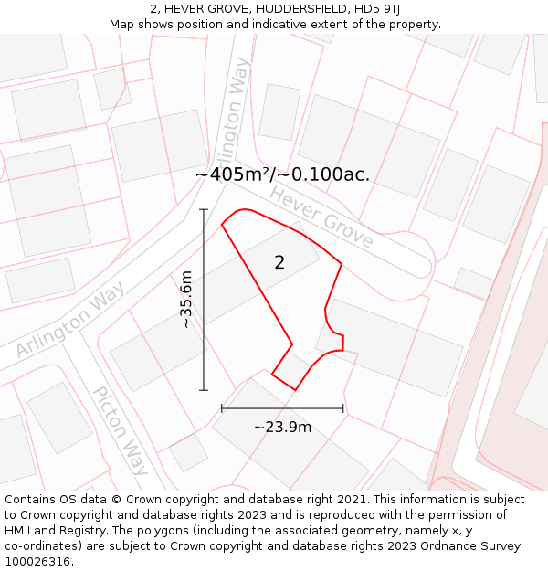 2, HEVER GROVE, HUDDERSFIELD, HD5 9TJ: Plot and title map