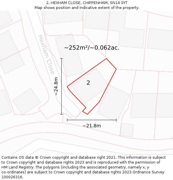 2, HEXHAM CLOSE, CHIPPENHAM, SN14 0YT: Plot and title map