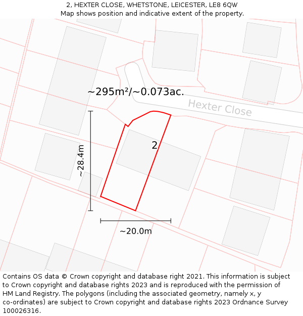 2, HEXTER CLOSE, WHETSTONE, LEICESTER, LE8 6QW: Plot and title map