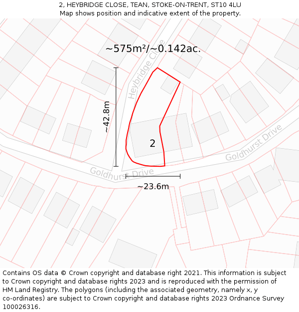2, HEYBRIDGE CLOSE, TEAN, STOKE-ON-TRENT, ST10 4LU: Plot and title map