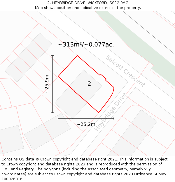 2, HEYBRIDGE DRIVE, WICKFORD, SS12 9AG: Plot and title map