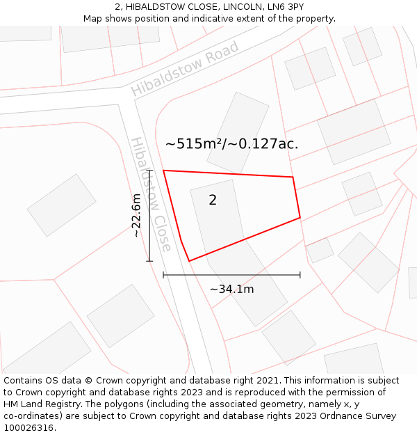 2, HIBALDSTOW CLOSE, LINCOLN, LN6 3PY: Plot and title map