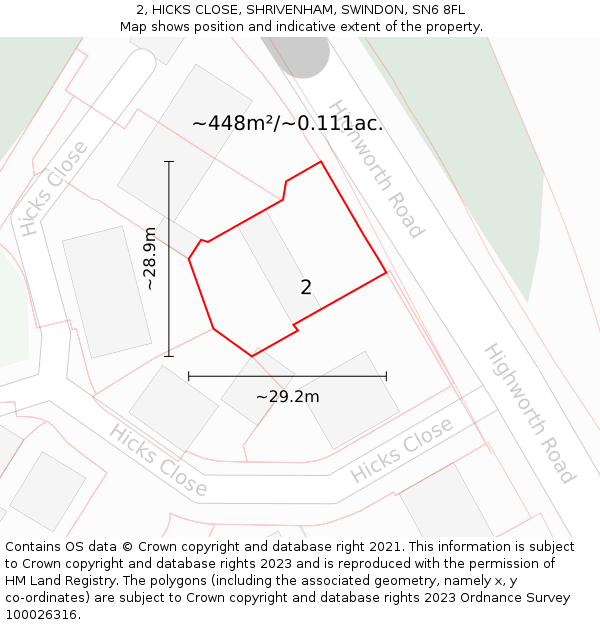 2, HICKS CLOSE, SHRIVENHAM, SWINDON, SN6 8FL: Plot and title map