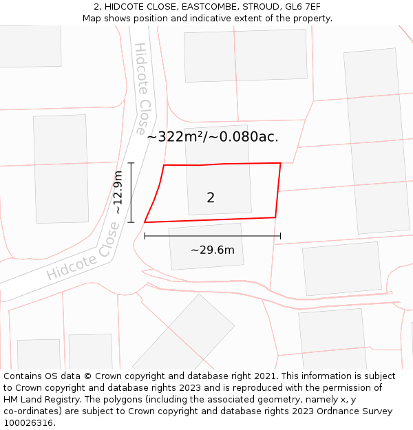 2, HIDCOTE CLOSE, EASTCOMBE, STROUD, GL6 7EF: Plot and title map