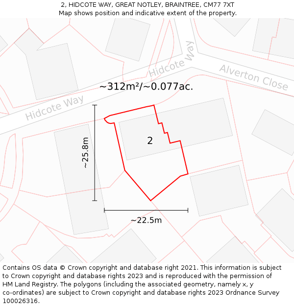 2, HIDCOTE WAY, GREAT NOTLEY, BRAINTREE, CM77 7XT: Plot and title map