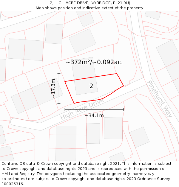 2, HIGH ACRE DRIVE, IVYBRIDGE, PL21 9UJ: Plot and title map