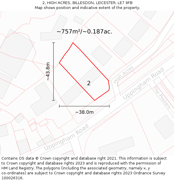 2, HIGH ACRES, BILLESDON, LEICESTER, LE7 9FB: Plot and title map