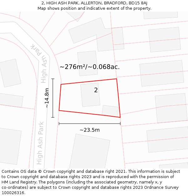 2, HIGH ASH PARK, ALLERTON, BRADFORD, BD15 8AJ: Plot and title map