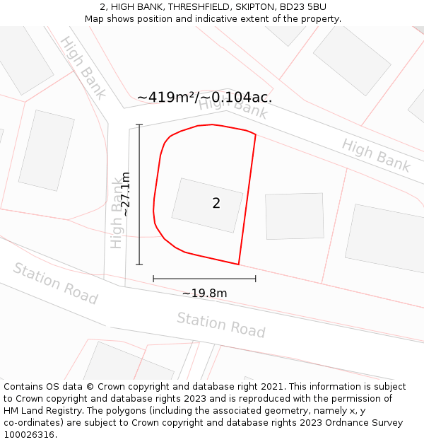 2, HIGH BANK, THRESHFIELD, SKIPTON, BD23 5BU: Plot and title map