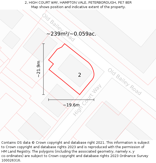 2, HIGH COURT WAY, HAMPTON VALE, PETERBOROUGH, PE7 8ER: Plot and title map