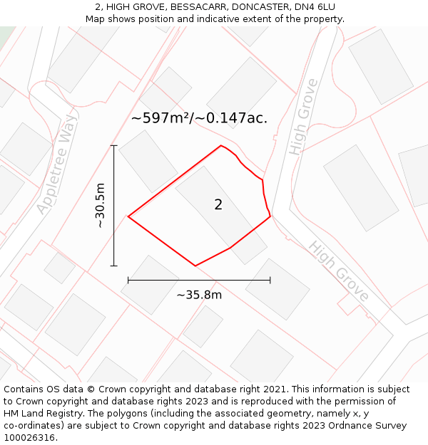 2, HIGH GROVE, BESSACARR, DONCASTER, DN4 6LU: Plot and title map
