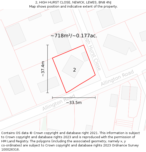 2, HIGH HURST CLOSE, NEWICK, LEWES, BN8 4NJ: Plot and title map