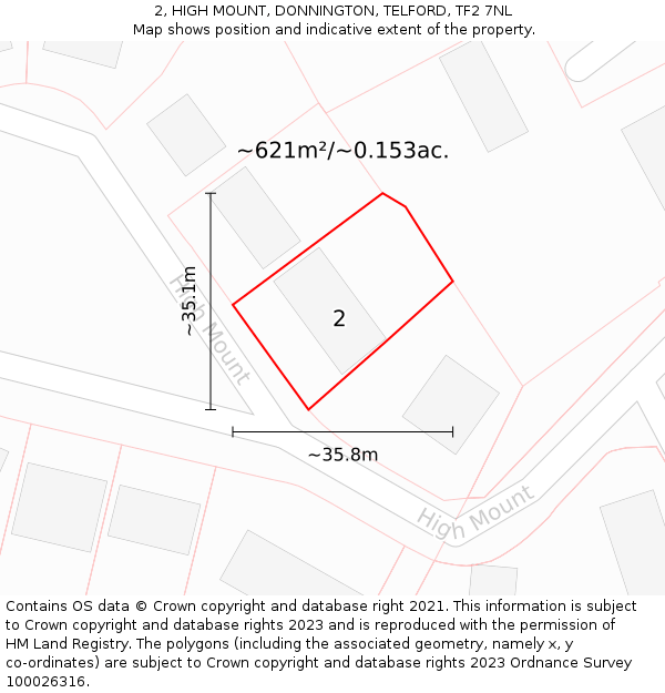 2, HIGH MOUNT, DONNINGTON, TELFORD, TF2 7NL: Plot and title map