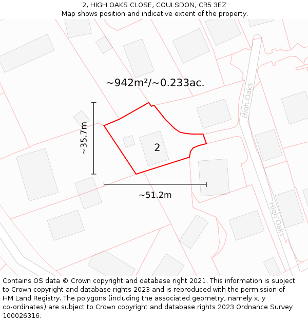 2, HIGH OAKS CLOSE, COULSDON, CR5 3EZ: Plot and title map