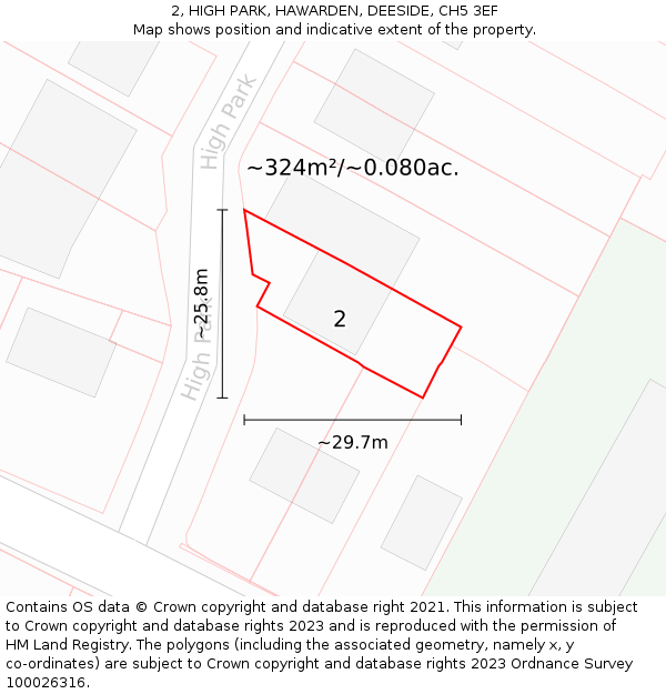 2, HIGH PARK, HAWARDEN, DEESIDE, CH5 3EF: Plot and title map