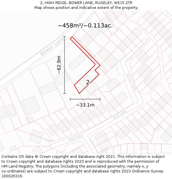 2, HIGH RIDGE, BOWER LANE, RUGELEY, WS15 2TR: Plot and title map