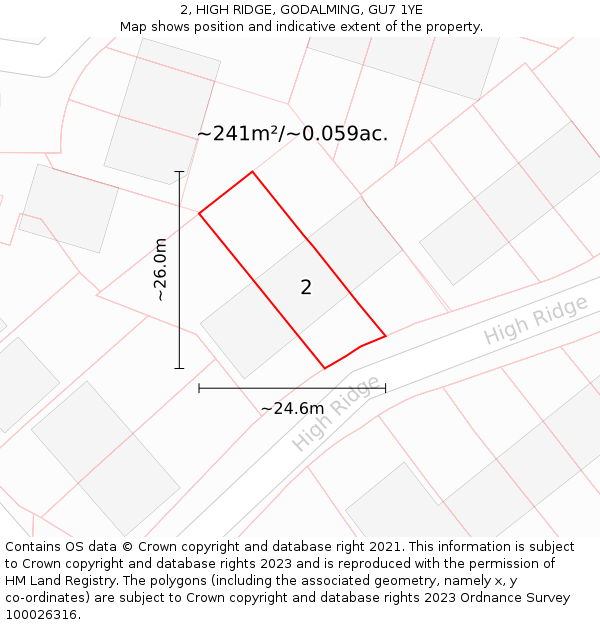 2, HIGH RIDGE, GODALMING, GU7 1YE: Plot and title map