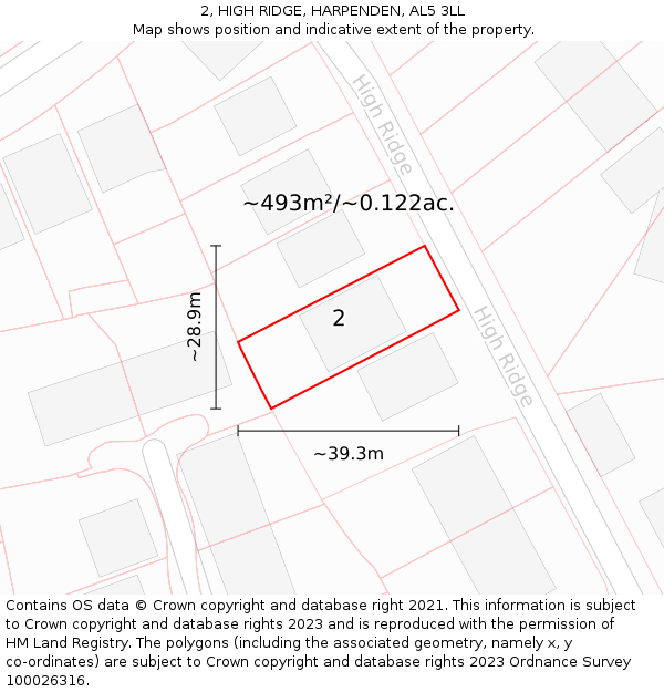 2, HIGH RIDGE, HARPENDEN, AL5 3LL: Plot and title map