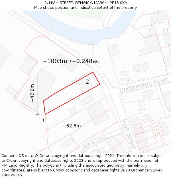 2, HIGH STREET, BENWICK, MARCH, PE15 0XA: Plot and title map