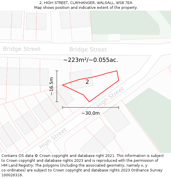 2, HIGH STREET, CLAYHANGER, WALSALL, WS8 7EA: Plot and title map