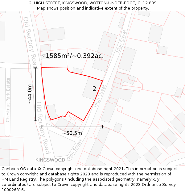 2, HIGH STREET, KINGSWOOD, WOTTON-UNDER-EDGE, GL12 8RS: Plot and title map