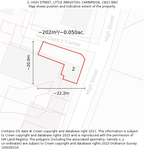 2, HIGH STREET, LITTLE ABINGTON, CAMBRIDGE, CB21 6BG: Plot and title map