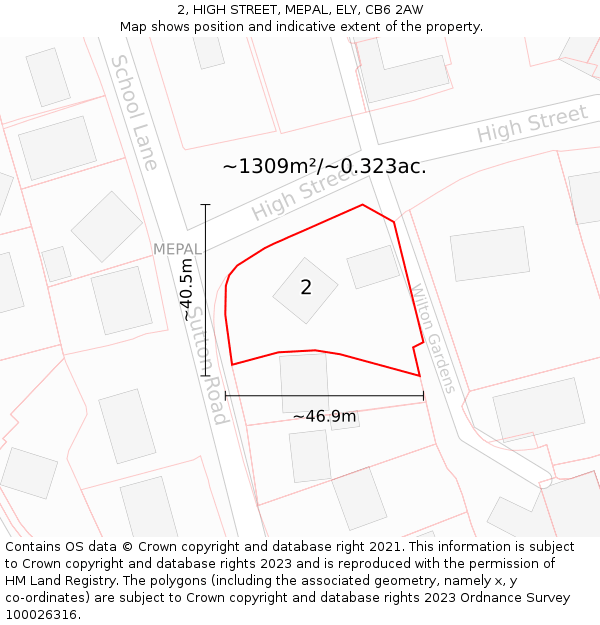 2, HIGH STREET, MEPAL, ELY, CB6 2AW: Plot and title map