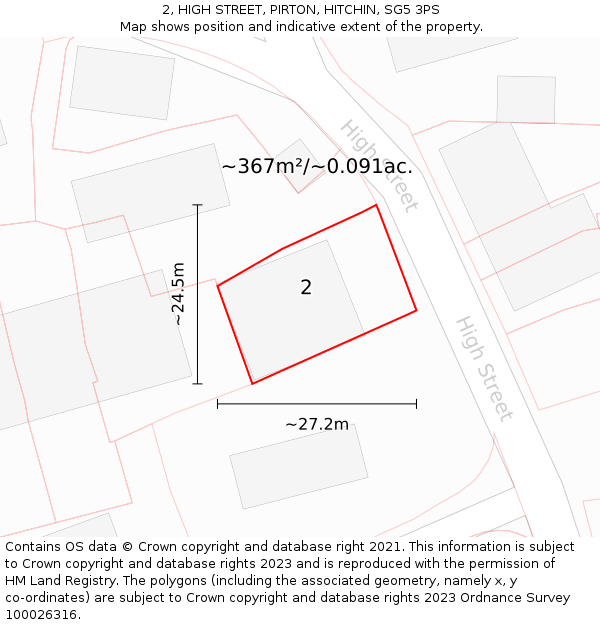 2, HIGH STREET, PIRTON, HITCHIN, SG5 3PS: Plot and title map