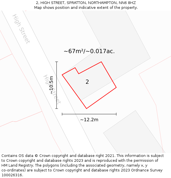 2, HIGH STREET, SPRATTON, NORTHAMPTON, NN6 8HZ: Plot and title map